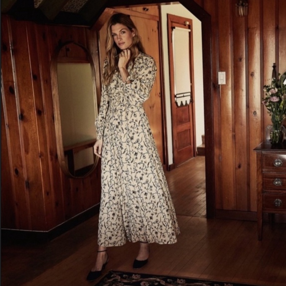 Doen Bonnie Wrap Dress in Cream Scroll